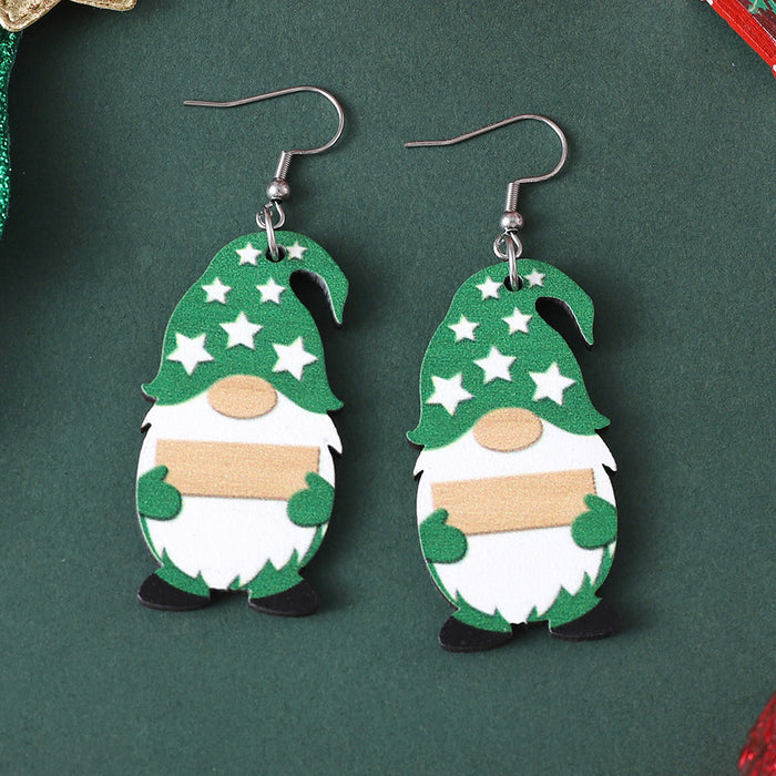 Wholesale Christmas Cute Dwarf Christmas Tree Pendant Earrings Wooden Double-sided Earrings Christmas Gift