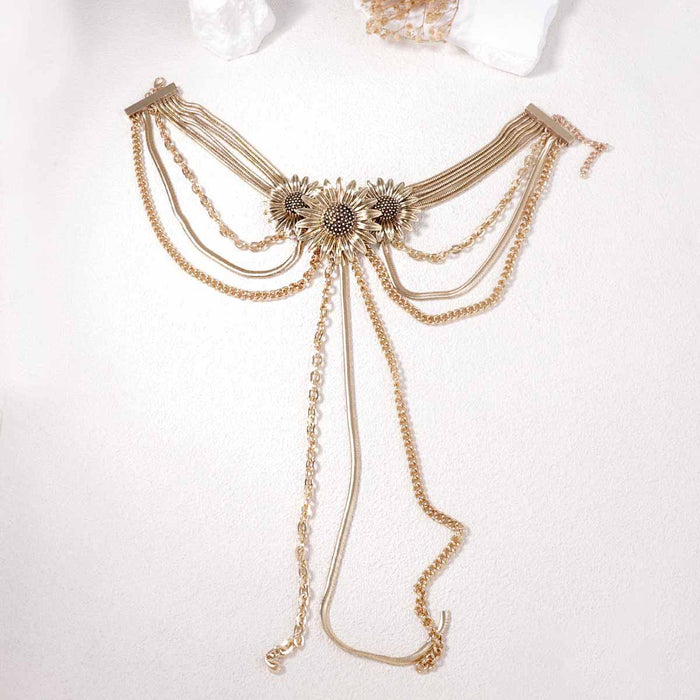 Wholesale Three-dimensional Flower Long Tassel Light Luxury Niche Women's Necklace