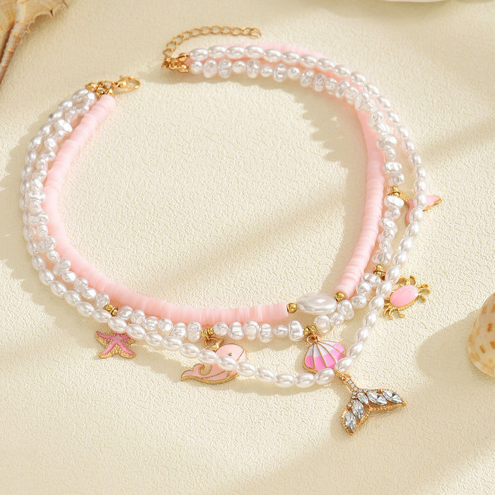 Wholesale Beach Style Imitation Pearl Irregular Design Shell Starfish Necklace