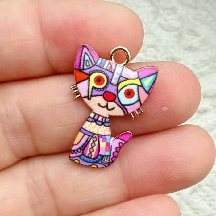 Wholesale 10pcs 21-color KC Gold Drop Oil DIY Creative Realistic Standing Cat Pendant Ornament