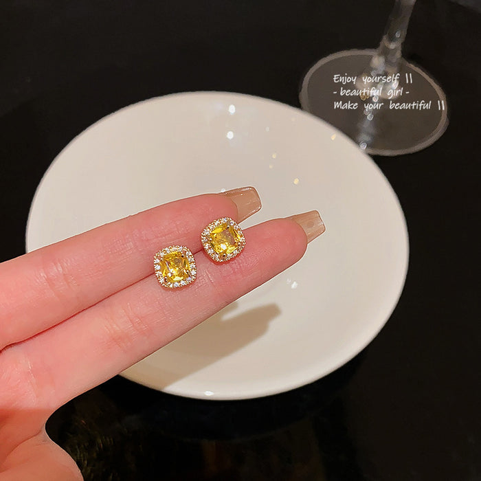 Wholesale Gold-Tone Cubic Zirconia Square Stud Earrings