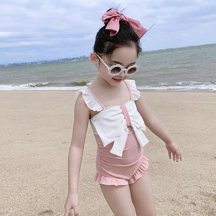Wholesale Children's Swimwear Girls Children's One-piece Hot Spring Swimwear Small Fresh Bow Professional Swimwear