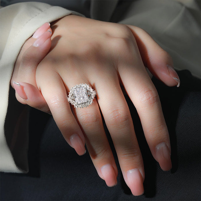 Wholesale Electroplated Platinum Copper Geometric Ice Flower Cut Ring Jewelry Accessory for Boutique Resale