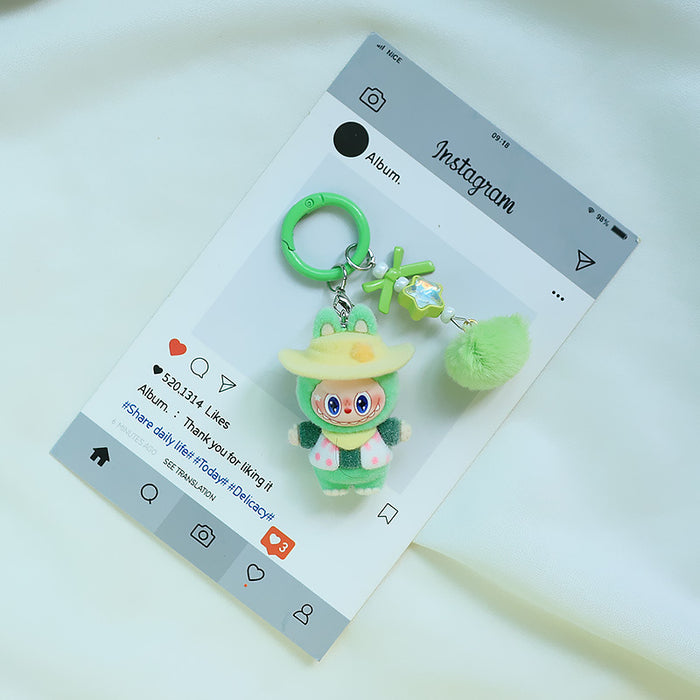 Wholesale Flocked denim car keychain doll jewelry pendant small fur ball cute grain pendant gift