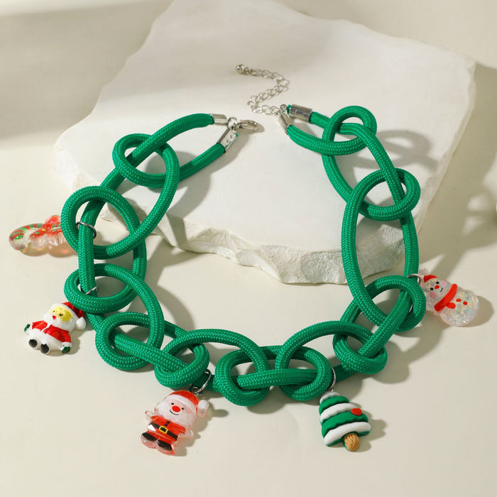 Wholesale Christmas Exaggerated Pendant Necklace Snowman Tree Resin Polyester Jewelry MOQ≥2