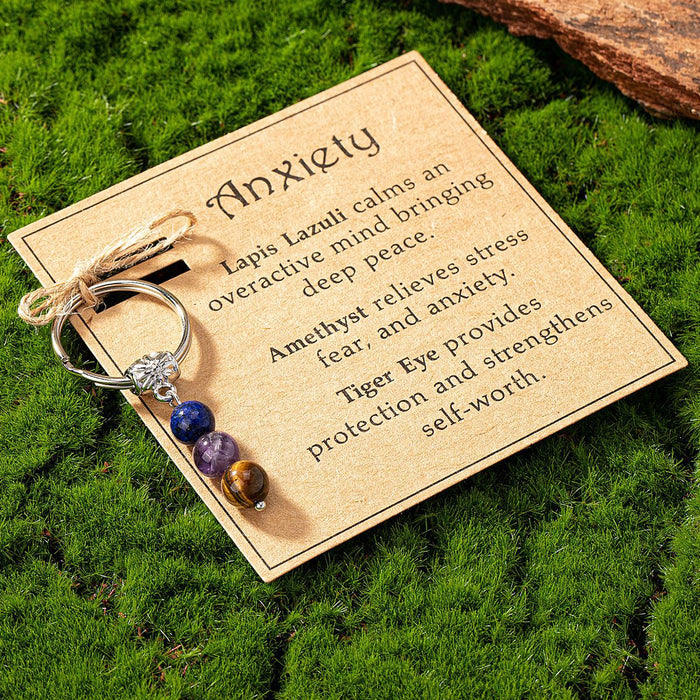 Wholesale Natural Stone Beaded Keychain with Blessing Card Packaging JDC-KC-DaiW001