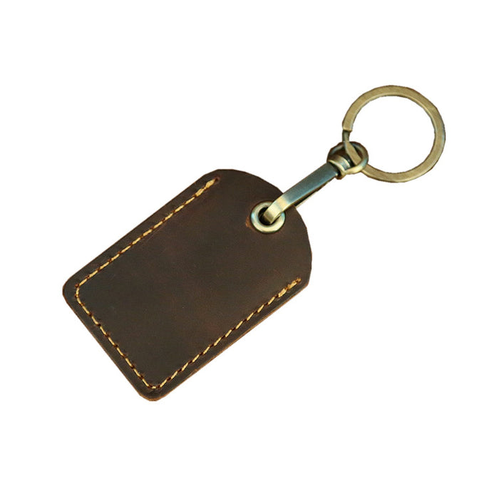 Wholesale Cowhide Access Card Holder Creative Keychain Induction Crazy Horse Leather Card Holder Small Square Access Card Protective Cover