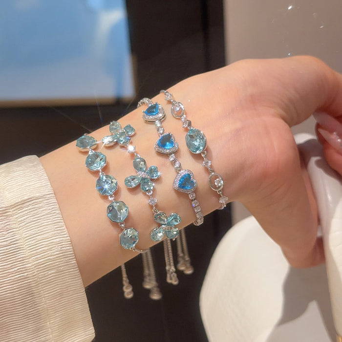 Wholesale Butterfly Zircon Pendant Bracelet Silver Tone Copper Jewelry