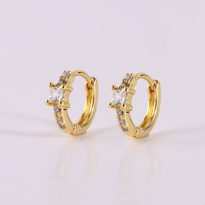 Wholesale Personalized Light Luxury Copper Earnail Geometric Earring Set with Diamond studded Color Diamond Zircon Square Earring Buckle