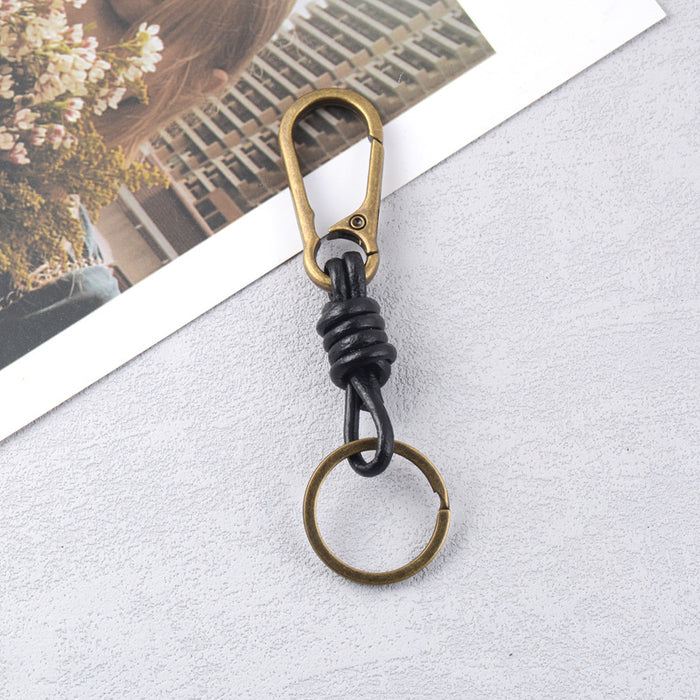 Wholesale Vintage Handwoven Leather Keychain with Lobster Clasp Bag Pendant