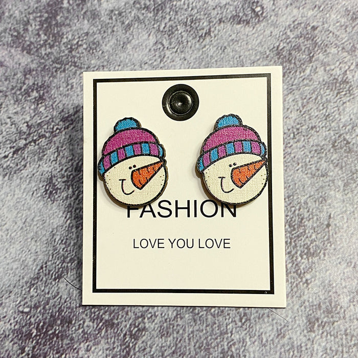 Wholesale Christmas wood earrings supply Christmas tree snowman exaggerated