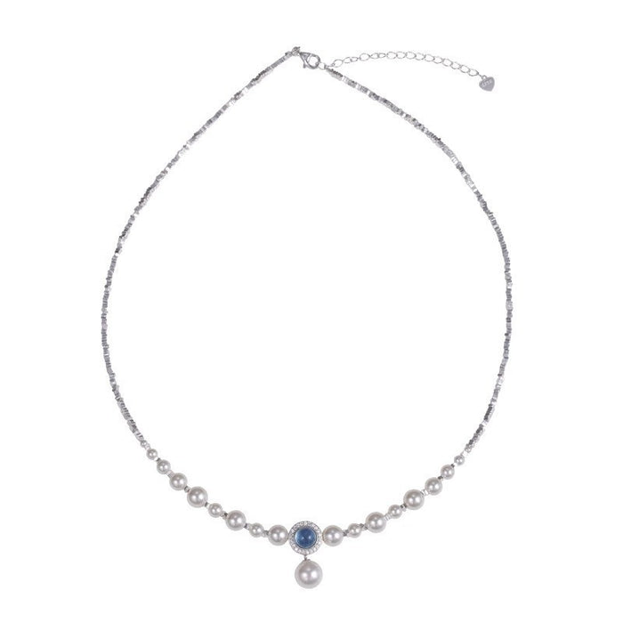Wholesale women' s aquamarine pearl necklace clavicle chain all match
