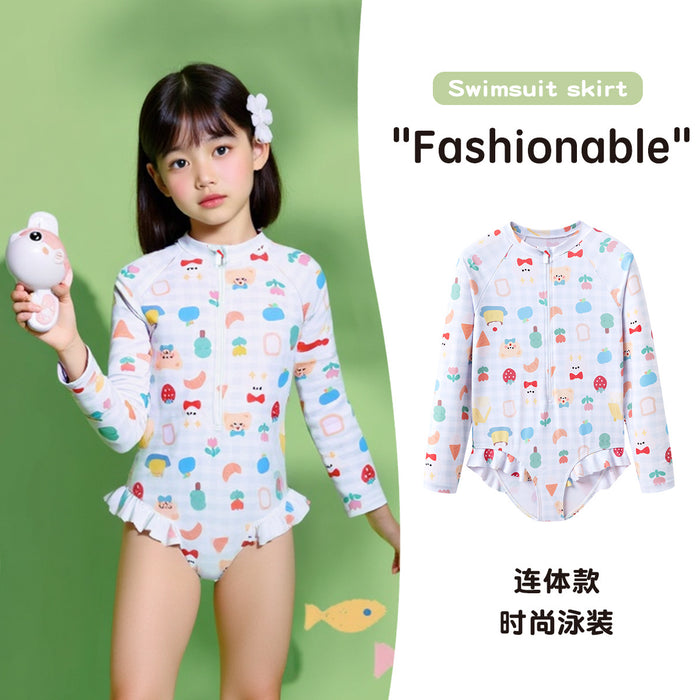 Wholesale Children's swimsuit, girls' long sleeved one-piece swimsuit, new style, children's baby floral swimsuit, baby sunscreen outfit