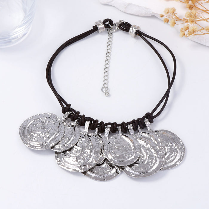 Wholesale Alloy Round Coin Multi-layer Leather Rope Necklace Casual Daily Women