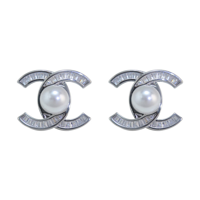 Wholesale Double C Zircon Pearl Earrings Elegant Earrings