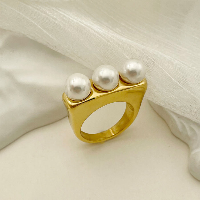 Wholesale Freshwater Pearl Arrangement Stainless Steel Ring for Women JDC-RS-Jinyue004