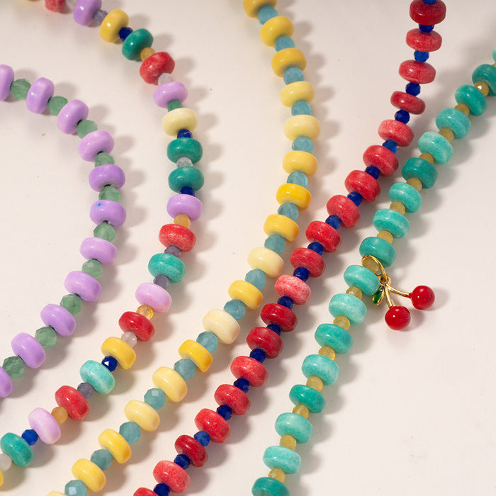 Wholesale Colorful natural stone necklace, niche design, women's handmade woven necklace