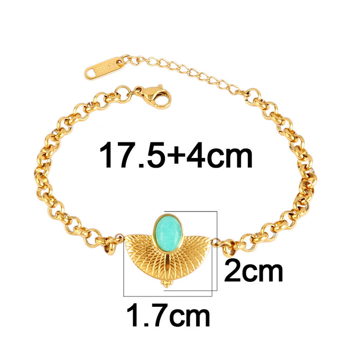 Wholesale Vintage stainless steel natural stone pendant bracelet,  simple and multi-element turquoise bracelet