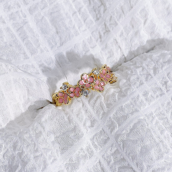 Wholesale Oil-Dropping Enamel Flower Zircon Fairy Open Ring Female Niche Unique Ring