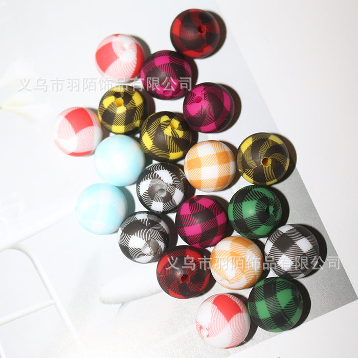 Wholesale 20pcs15mm Colorful Plaid Printed Beads JDC-BDS-HongZhou008