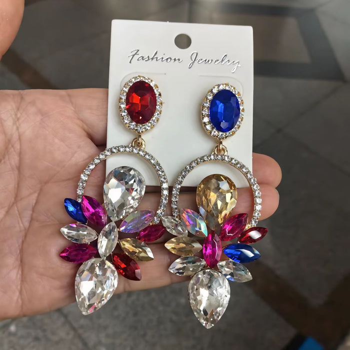 Wholesale exaggerated water drop horse eyes green stained glass diamond luxury temperament earrings