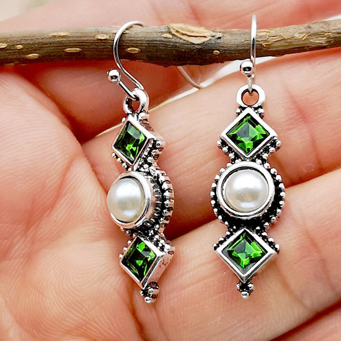 Wholesale Geometric square olive green rhinestone earrings