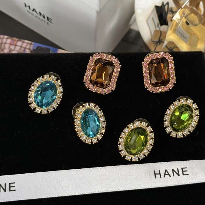 Wholesale Light luxury high-end earrings with a niche design and colorful rhinestone silver needle earrings