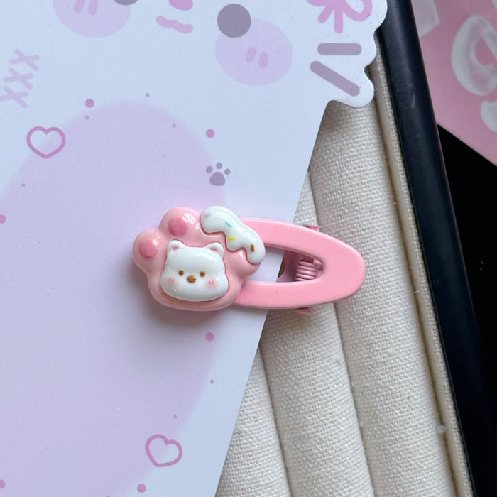 Wholesale White Bear Hair Clip Cartoon Pink Hollow New Style Girl's Side Bangs Hair Accessories