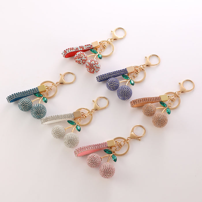 Wholesale alloy cherry key chainal rhinestone fruit key chain