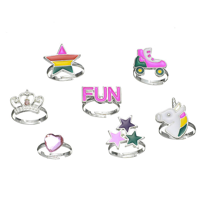 Wholesale 7 PCs suit unicorn crown roller skating shoes star love adjustable ring Children's ring