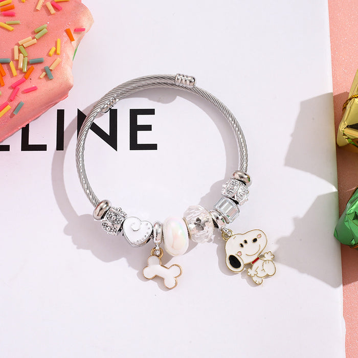 Wholesale Stainless Steel Bracelets cute cartoon beaded bracelet silver open bangle Charms Bracelets
