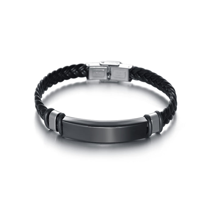 Wholesale Twist Woven Leather Stainless Steel Bracelet Fashion Accessory