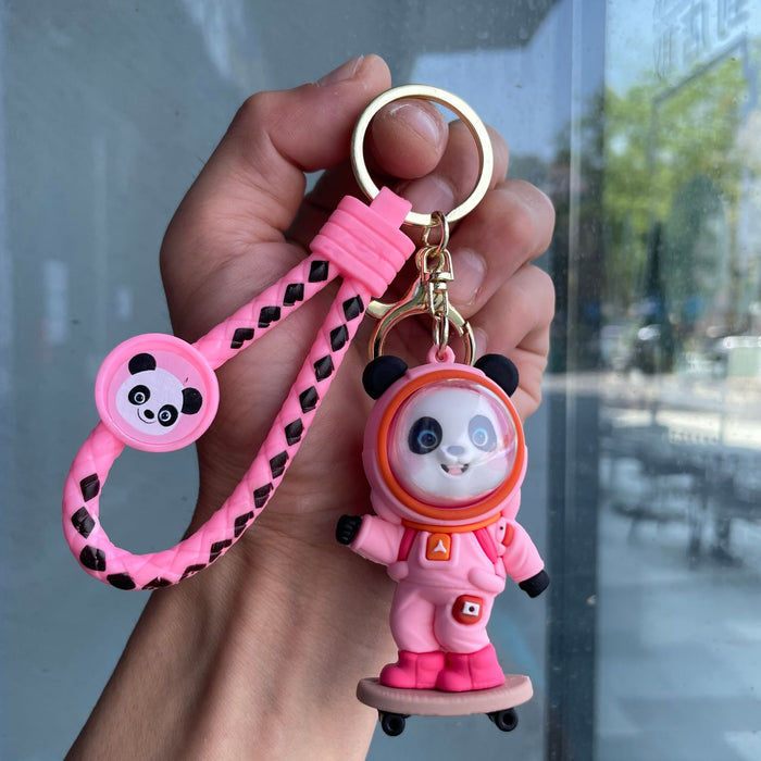 Wholesale Creative Skateboarding Panda Astronaut Keychain Car Key Pendant Bag Hanging Decoration Exquisite Small Gift Wholesale