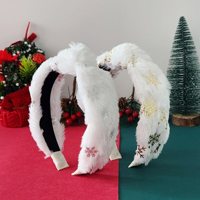 Wholesale Christmas plush headband with gold foil,  snowflake headband,  sweet plush hair,  autumn and winter headband,  holiday headband