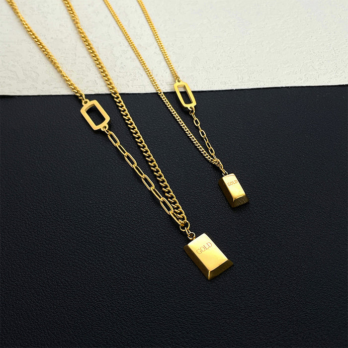 Wholesale Small gold bar necklace pendant, titanium steel square, light luxury