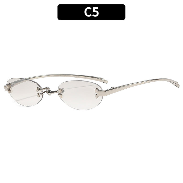 Wholesale Retro Metal Rimless Oval Sunglasses Trendy Fashion Accessory