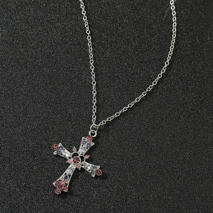 Wholesale Boho Style Pink Crystal Cross Necklace JDC-NE-XK002