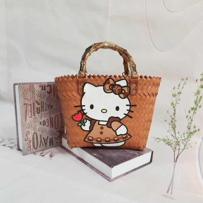 Wholesale Cartoon Woven Bag Large Capacity Work Bag Hand Woven Vegetable Basket Handbag