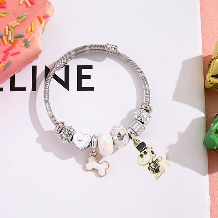 Wholesale Stainless Steel Bracelets cute cartoon beaded bracelet silver open bangle Charms Bracelets