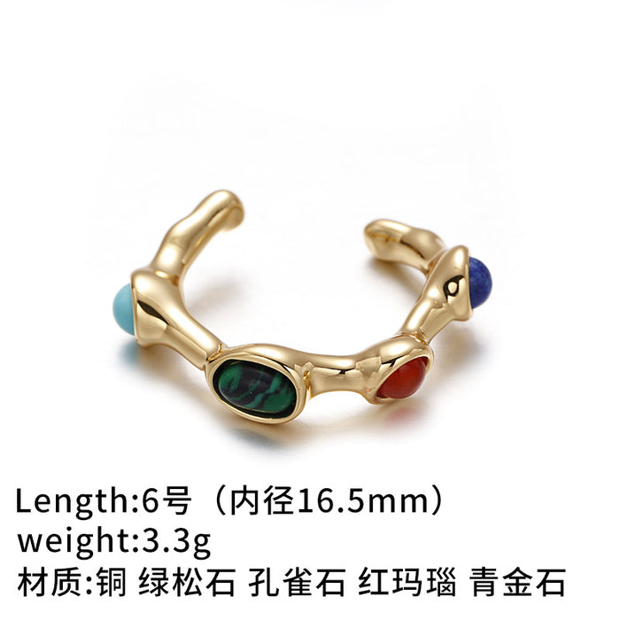 Wholesale Cross-border retro brass gold-plated zircon agate titanium steel ring does not fade exquisite fashion sense high sense autumn and winter women