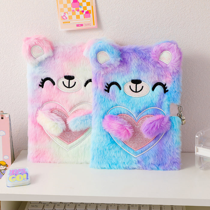 Wholesale Cute Cartoon Bear Plush Tie-Dye Notebook A5 Diary for Girls Gift MOQ≥2