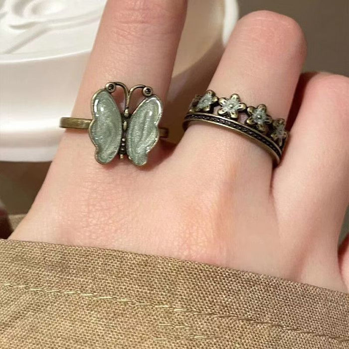 Wholesale Stacked butterfly ring, vintage and vintage style, niche flower opening ring for women