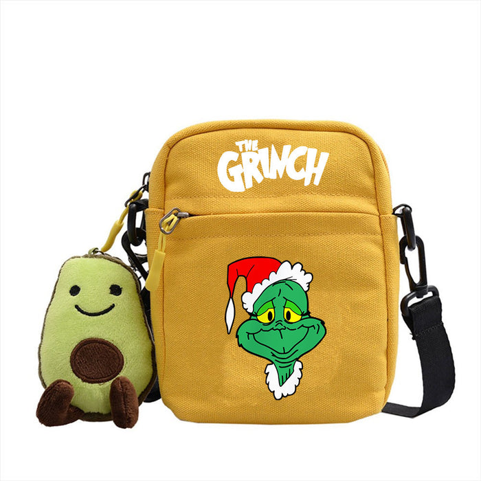 Wholesale Christmas Grinch Green Forest Monster Small Square Bag New Cute Shoulder Bag Colorful Simple Canvas Zipper JDC-SD-WDM002