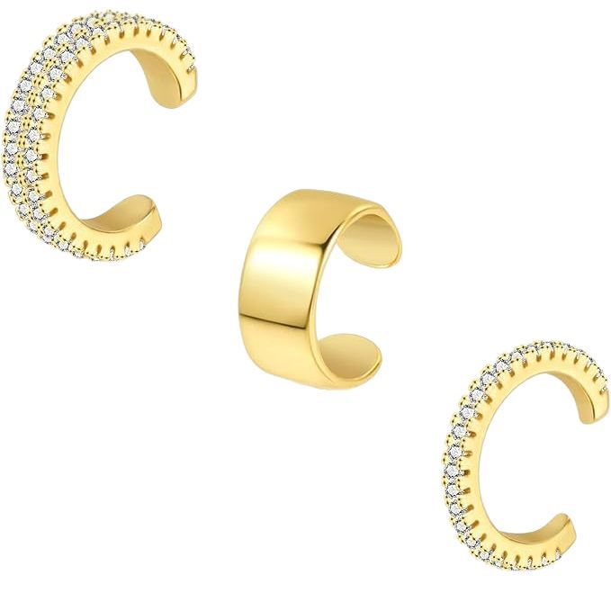 Wholesale Geometric white zircon ear bone clip without ear hole, copper plated with real gold, simple ear clip