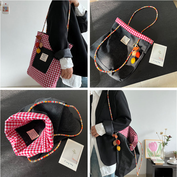 Wholesale Double-sided denim canvas bag, versatile retro contrasting handbag for commuting