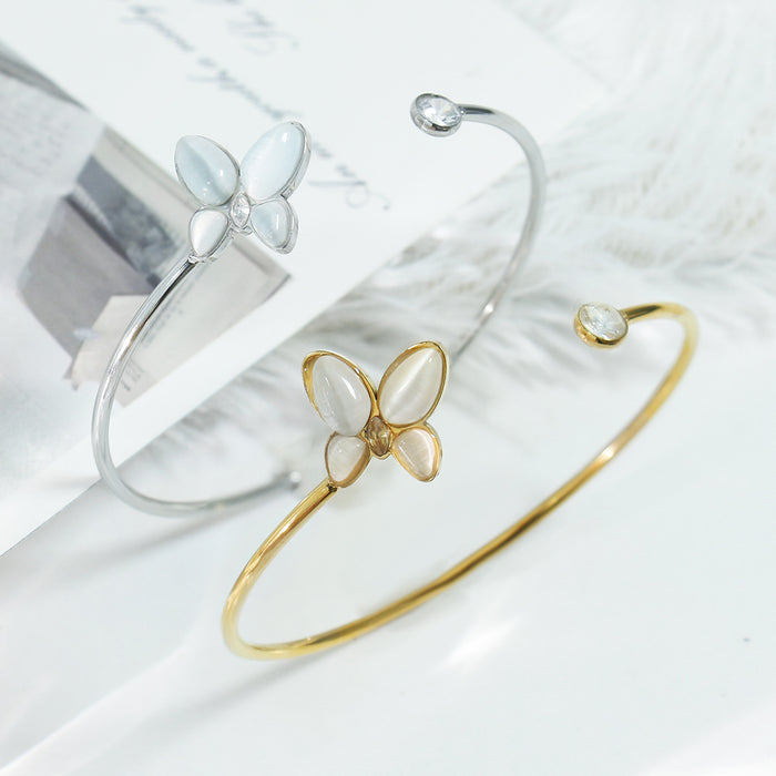 Wholesale New high-end jewelry bracelet with open titanium steel bracelet, gold-plated shell rhinestone butterfly bracelet