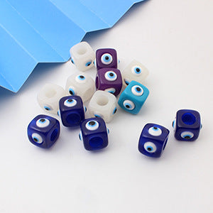 Wholesale Resin macroporous square bead jewelry accessories, loose beads, blue eye jewelry, devil's eye DIY