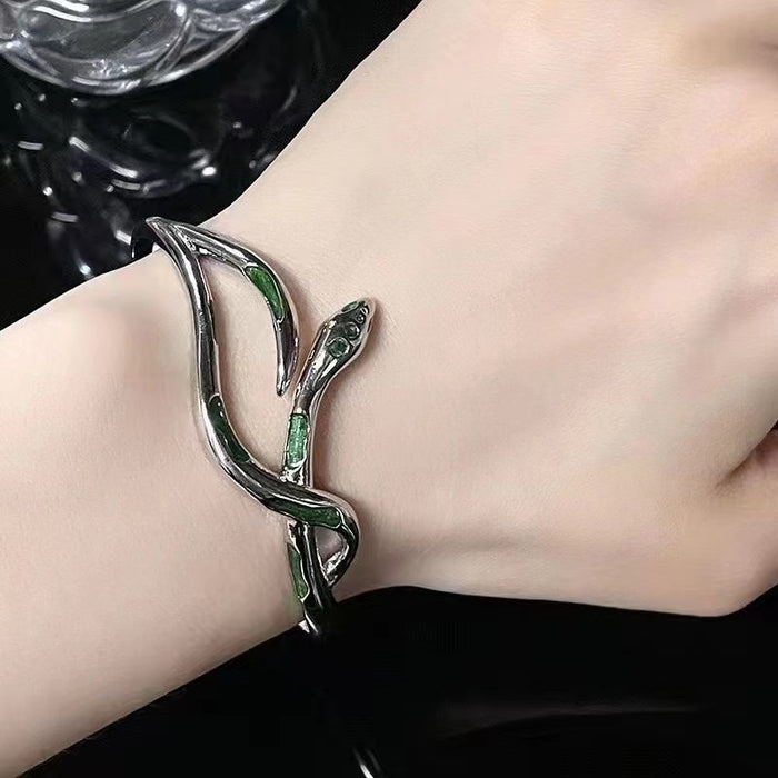 Wholesale green snake dark style high-grade zircon open ring bracelet female personality niche