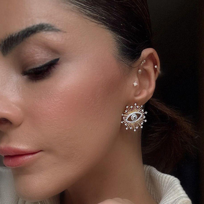 Wholesale Sun eye earrings with niche design, geometric heart earrings, light luxury and high-end star earrings