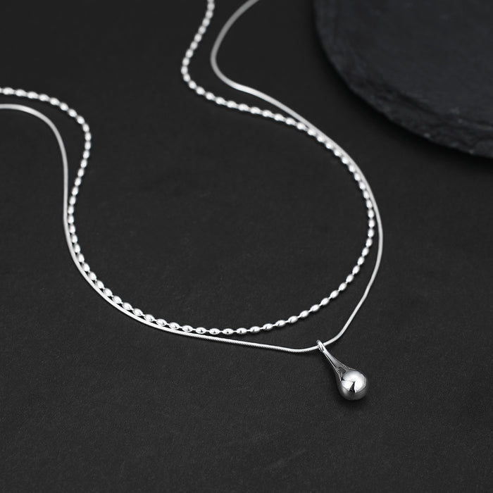 Wholesale New double-layer droplet metal pendant with personalized necklace, fashionable and high-end, versatile collarbone chain